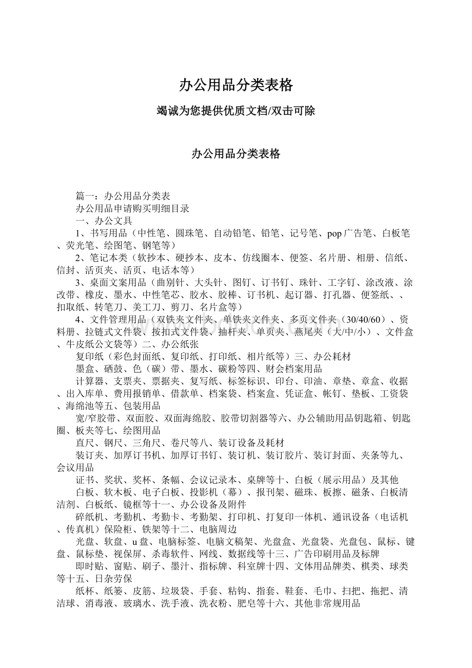 办公用品分类表格Word文档格式.docx_第1页