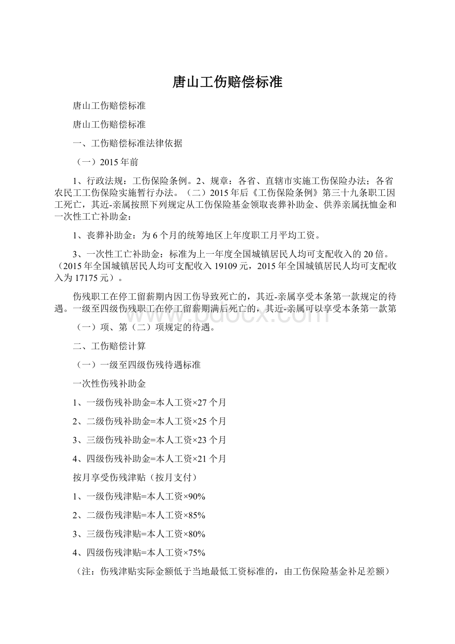 唐山工伤赔偿标准文档格式.docx