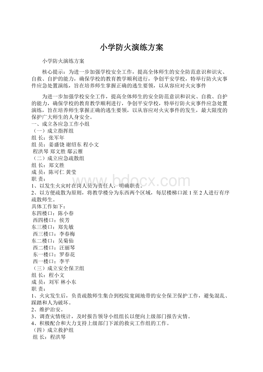 小学防火演练方案文档格式.docx