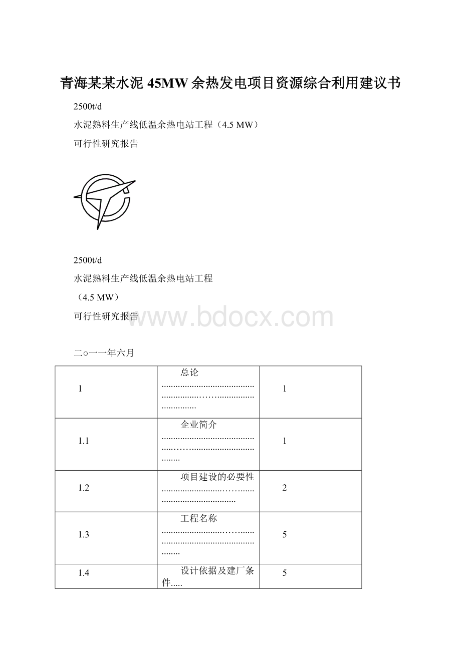 青海某某水泥45MW余热发电项目资源综合利用建议书Word格式.docx