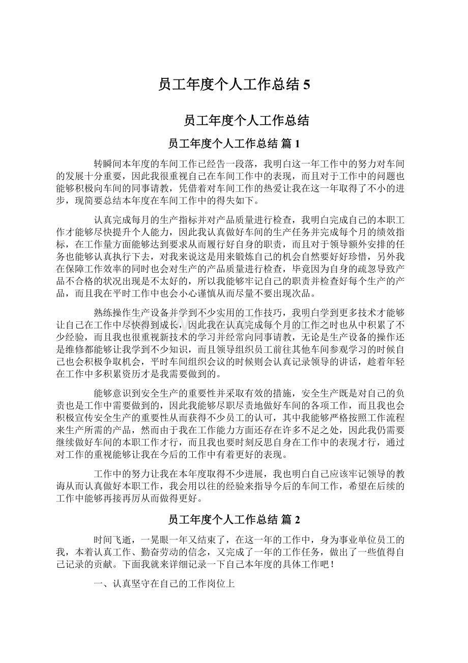 员工年度个人工作总结5.docx_第1页