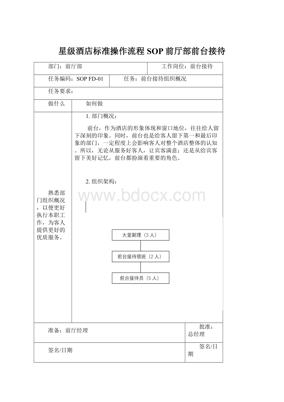 星级酒店标准操作流程SOP前厅部前台接待文档格式.docx