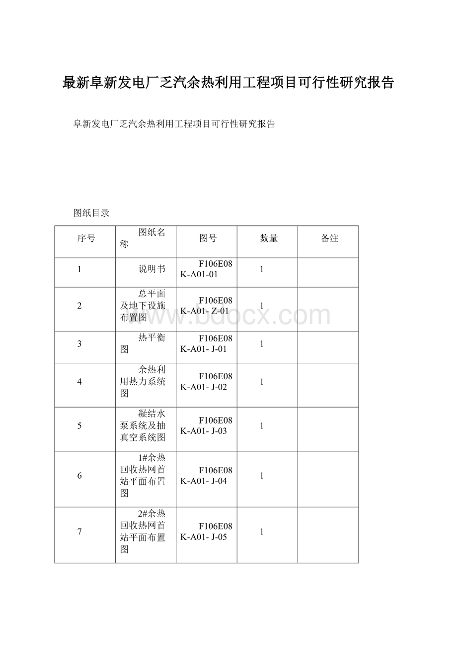 最新阜新发电厂乏汽余热利用工程项目可行性研究报告Word格式.docx_第1页