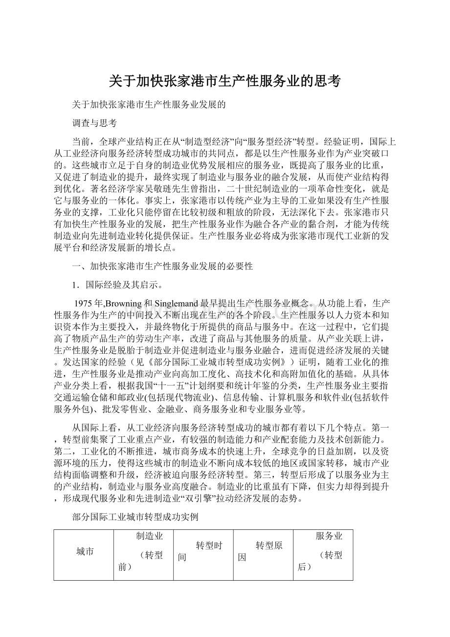 关于加快张家港市生产性服务业的思考Word格式文档下载.docx