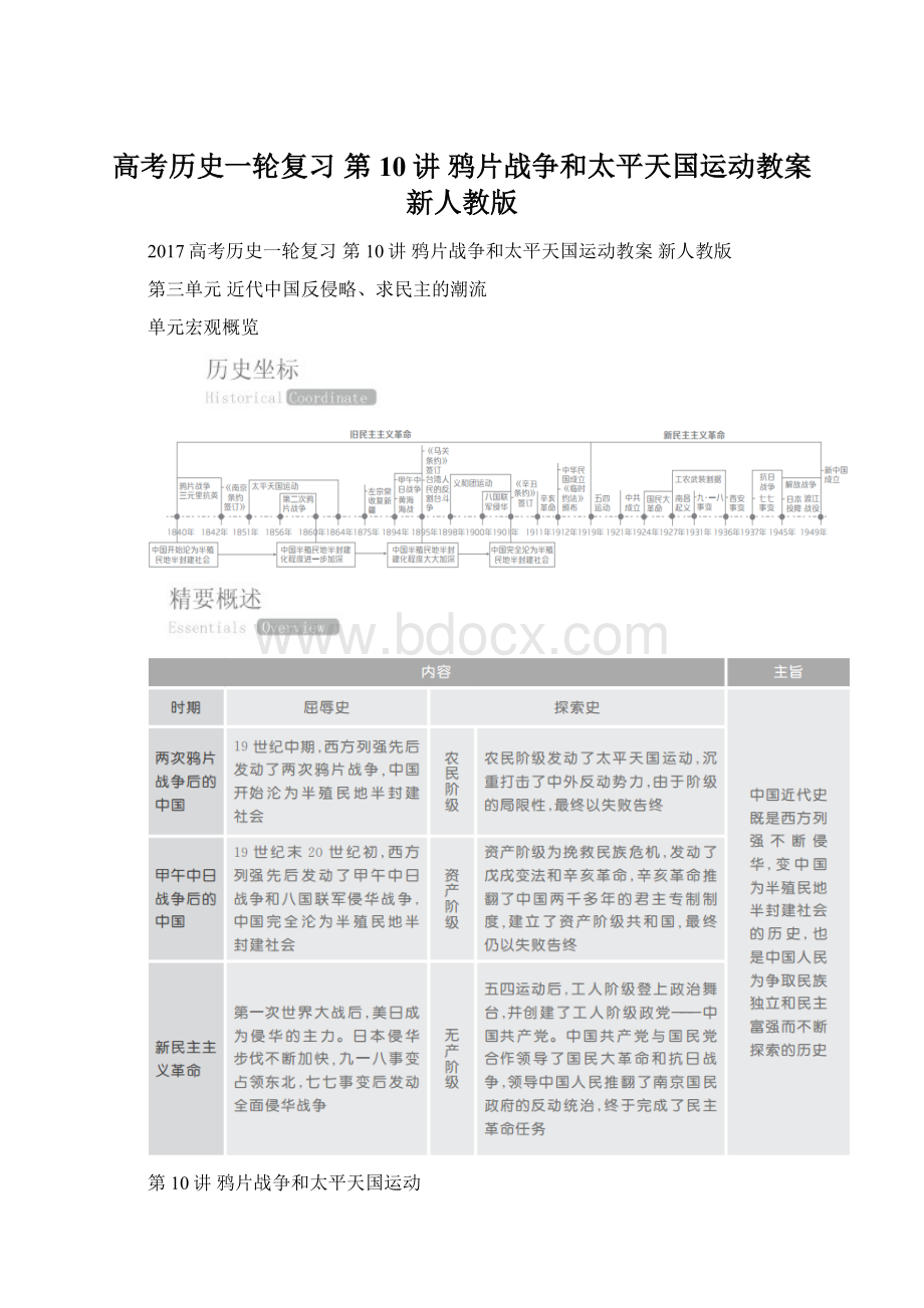 高考历史一轮复习 第10讲 鸦片战争和太平天国运动教案 新人教版.docx_第1页