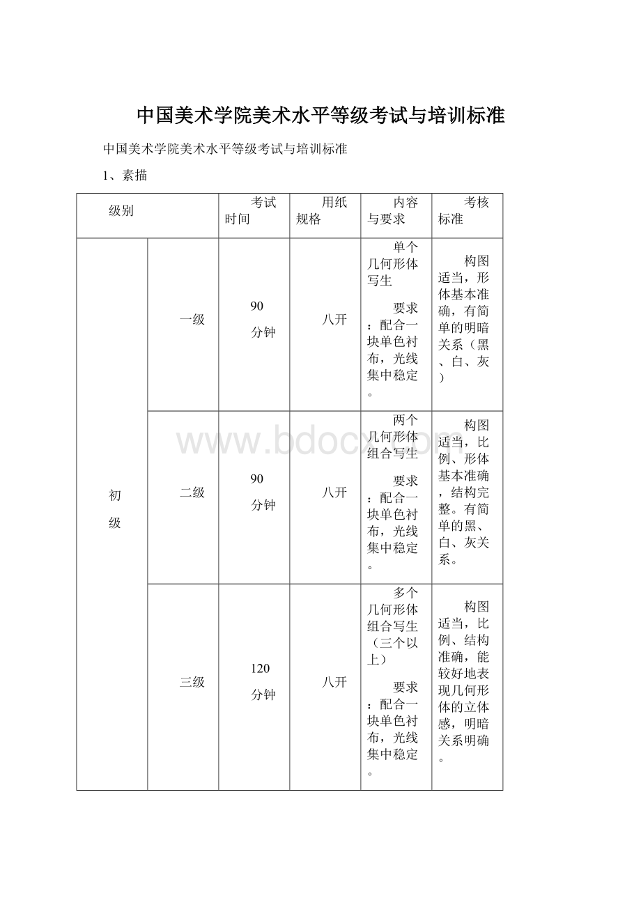 中国美术学院美术水平等级考试与培训标准.docx