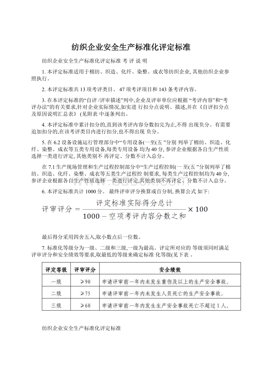 纺织企业安全生产标准化评定标准Word下载.docx