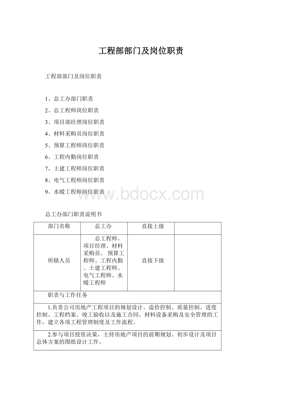 工程部部门及岗位职责.docx_第1页