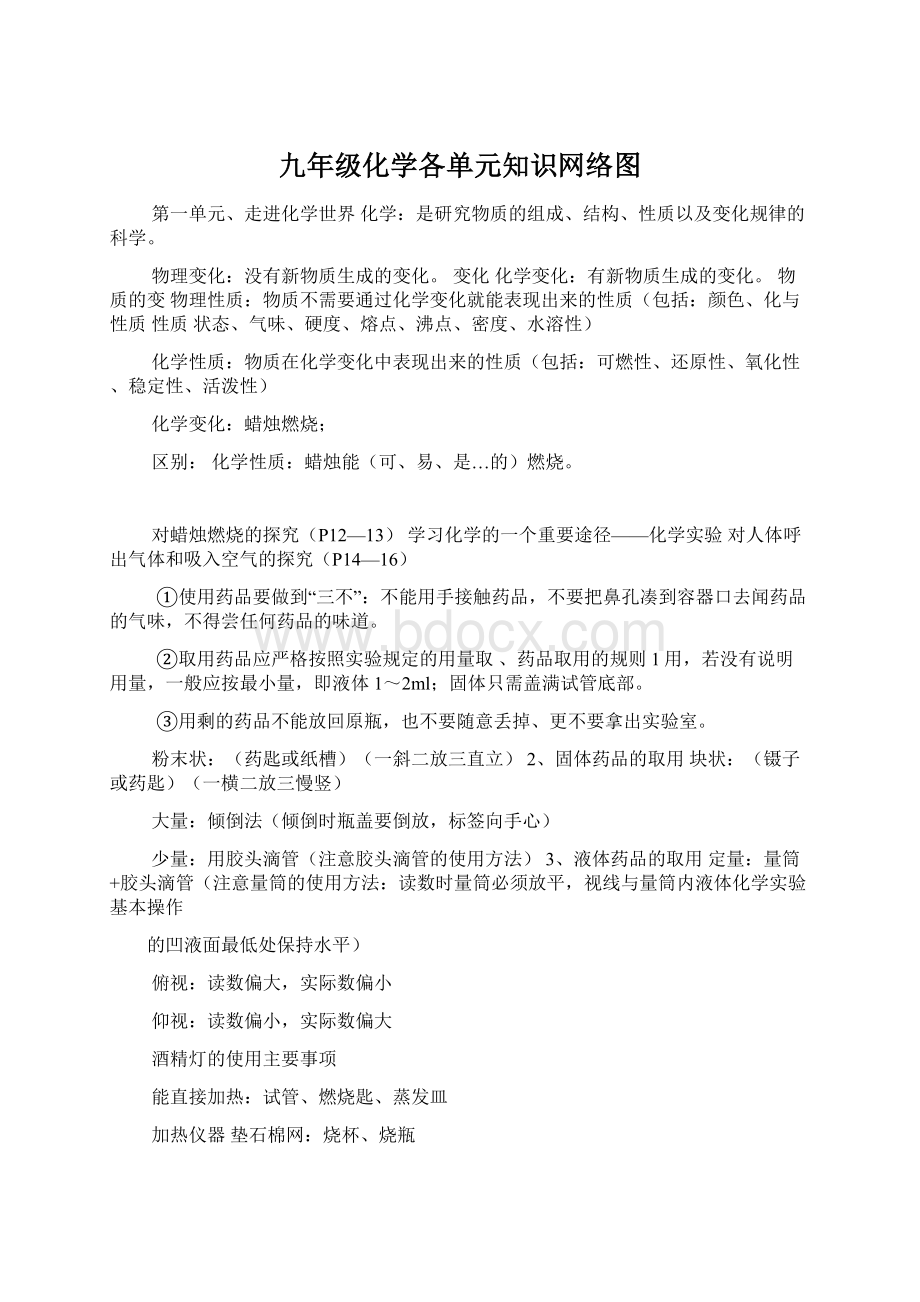 九年级化学各单元知识网络图Word下载.docx