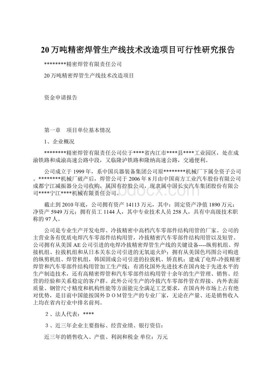 20万吨精密焊管生产线技术改造项目可行性研究报告.docx_第1页