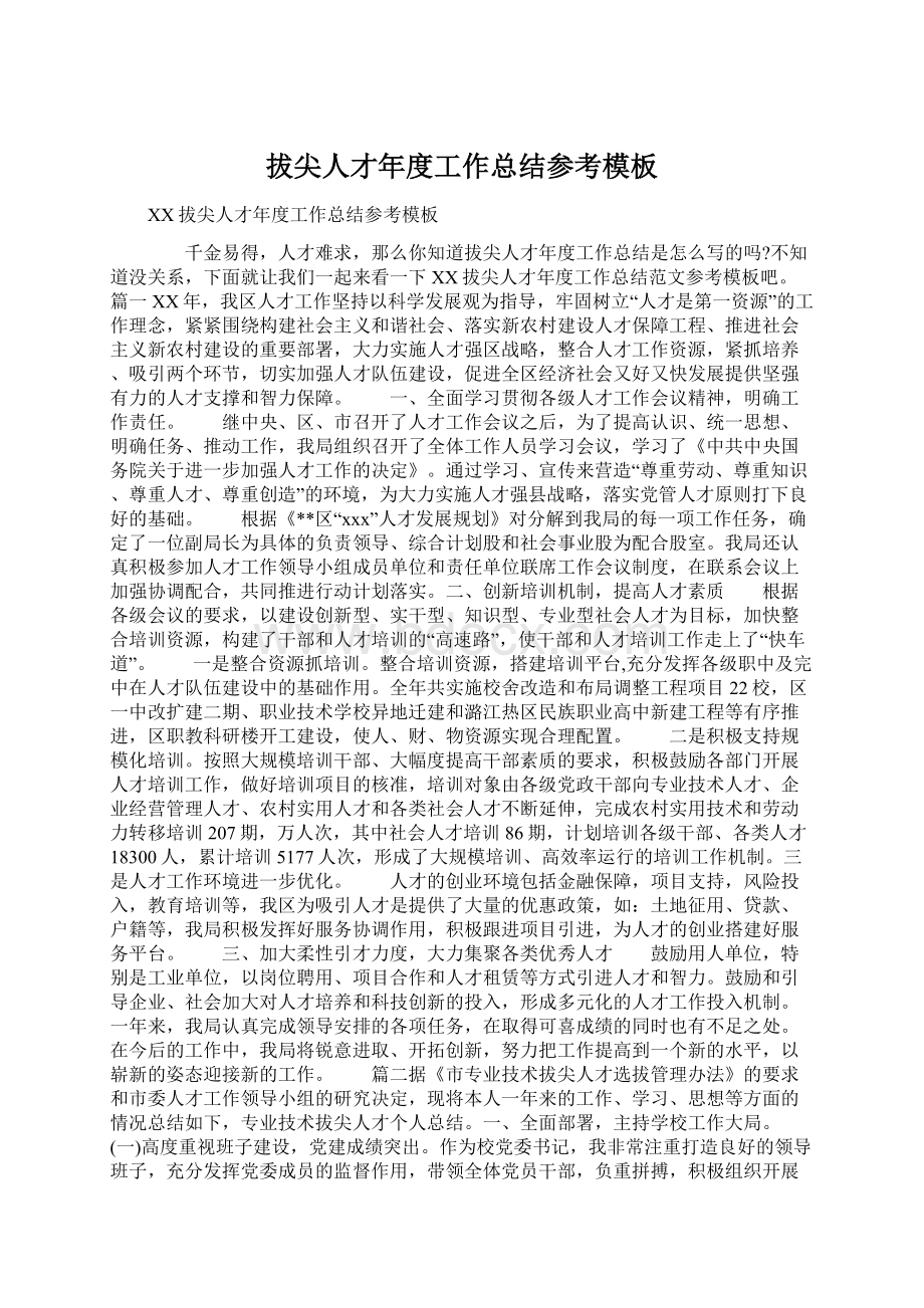 拔尖人才年度工作总结参考模板Word文件下载.docx