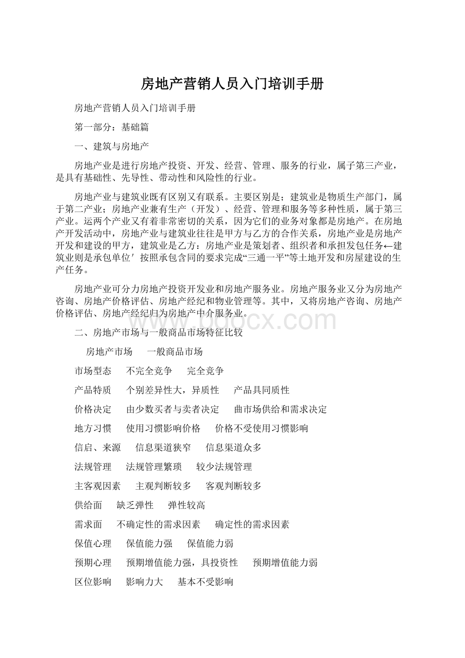 房地产营销人员入门培训手册文档格式.docx_第1页