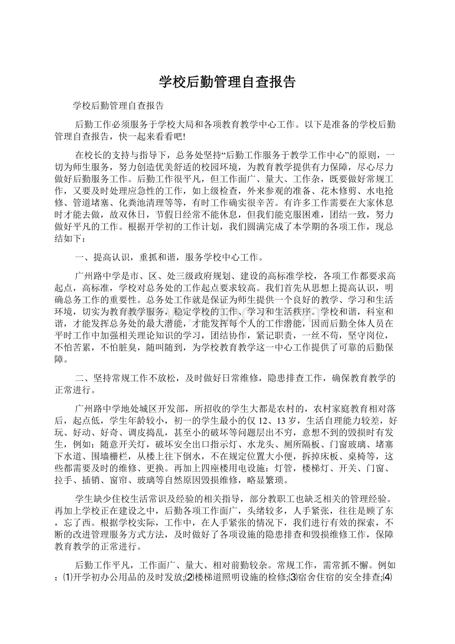 学校后勤管理自查报告Word下载.docx