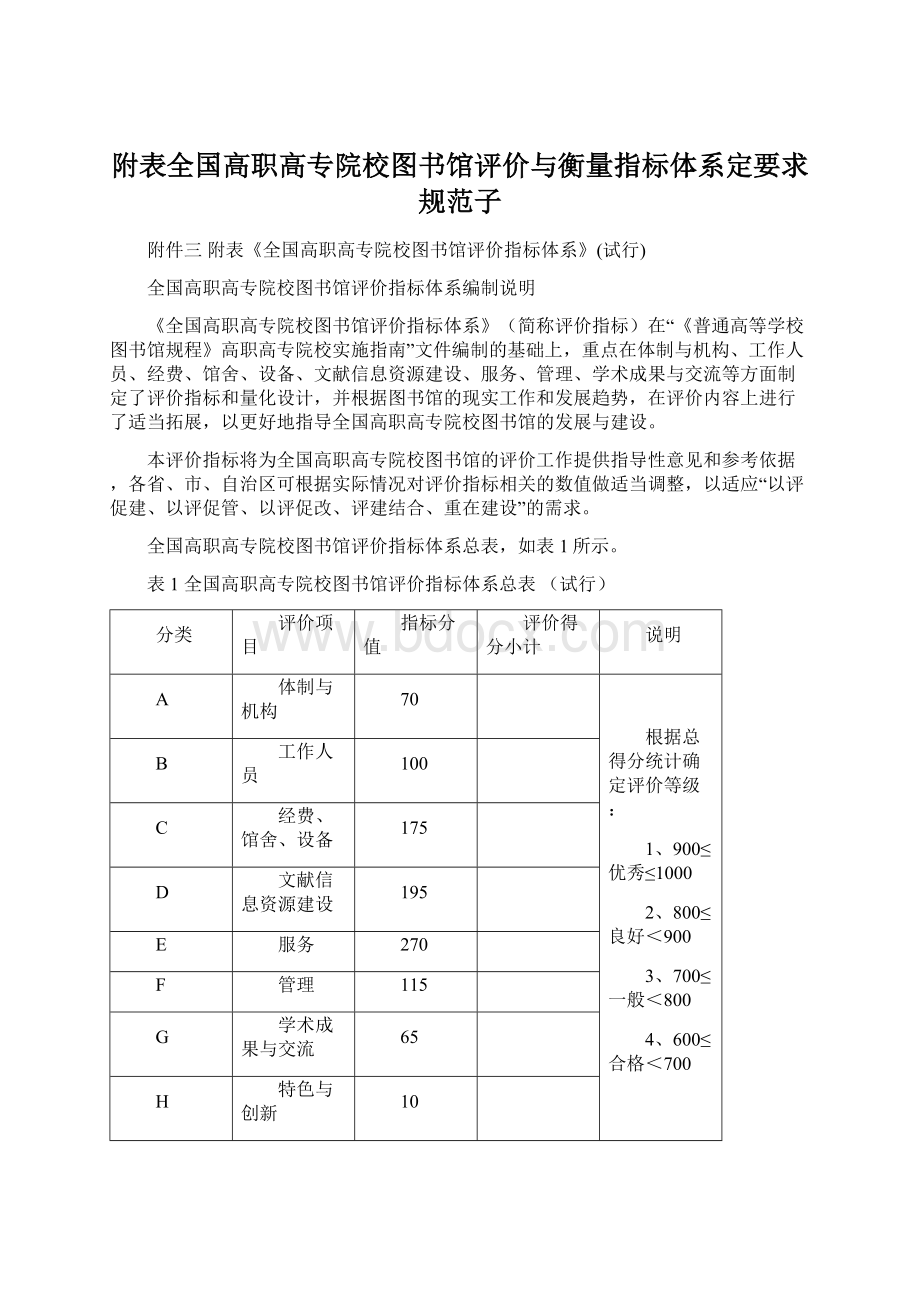 附表全国高职高专院校图书馆评价与衡量指标体系定要求规范子.docx_第1页