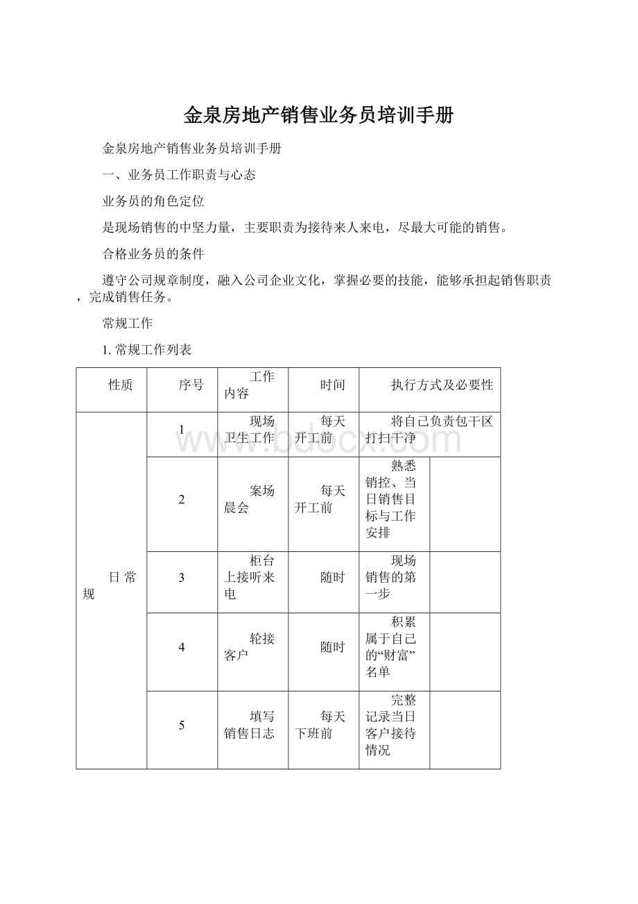 金泉房地产销售业务员培训手册.docx