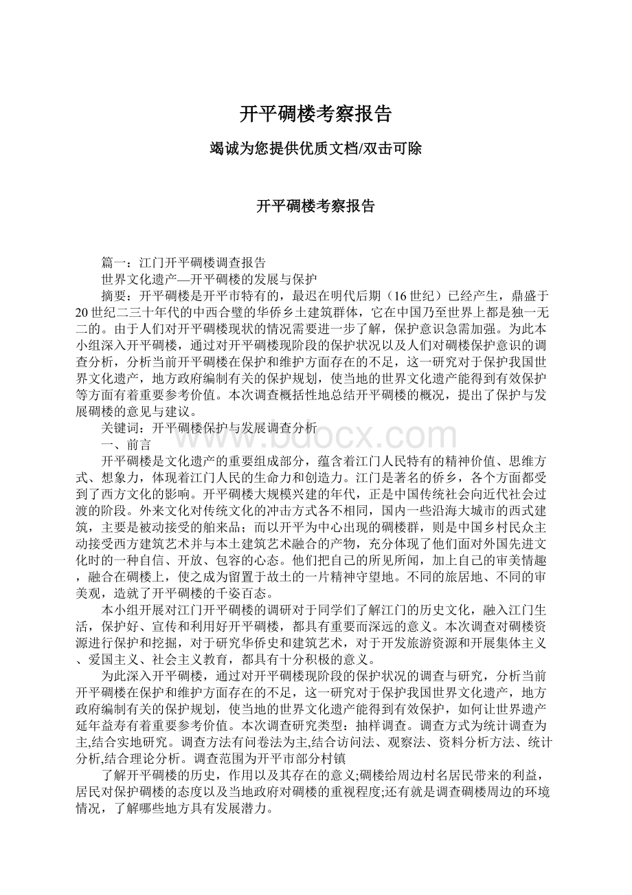 开平碉楼考察报告文档格式.docx