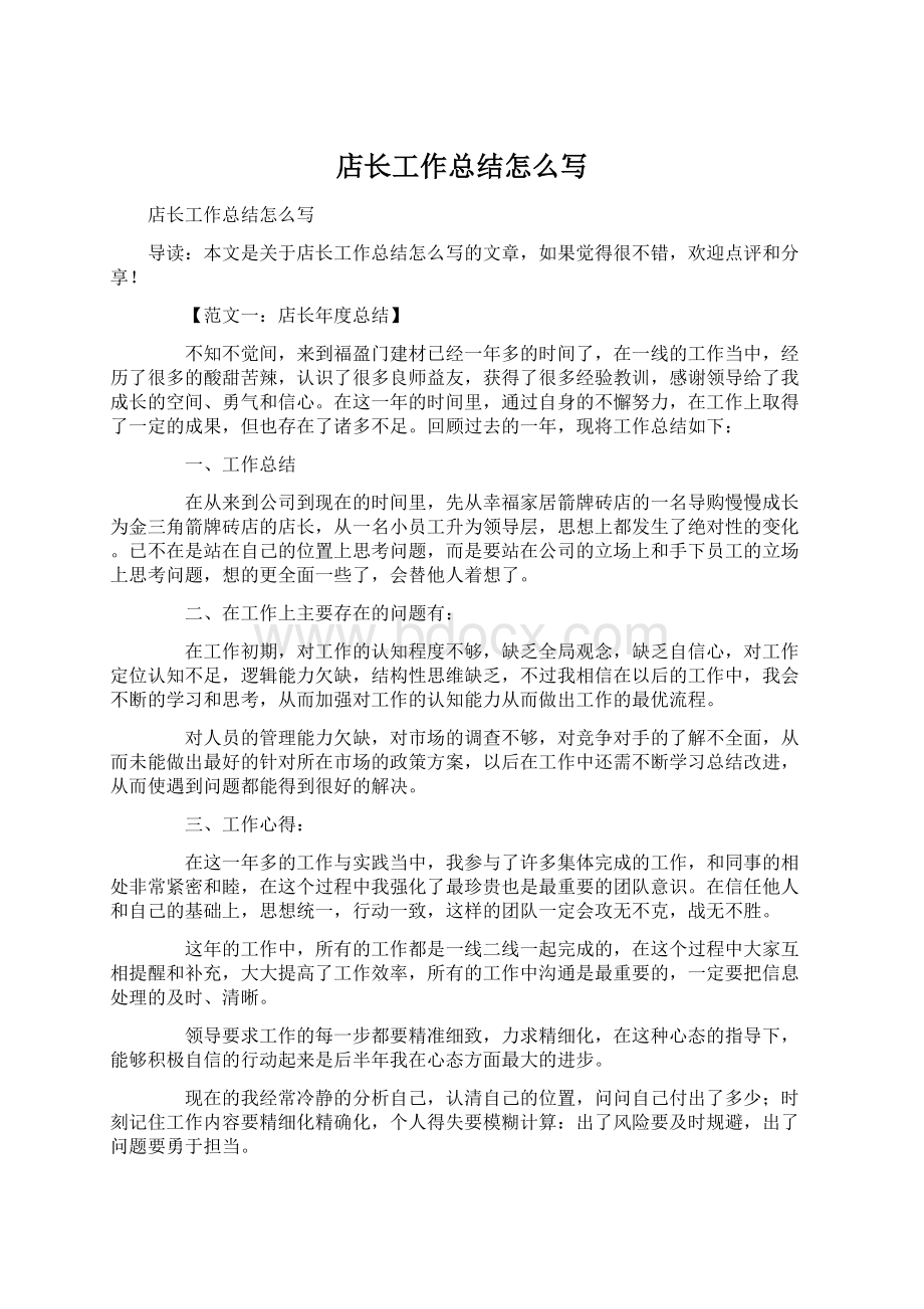 店长工作总结怎么写Word文件下载.docx