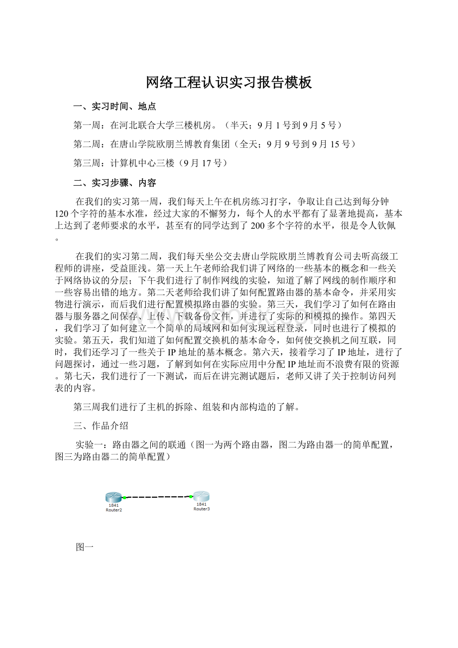 网络工程认识实习报告模板Word下载.docx