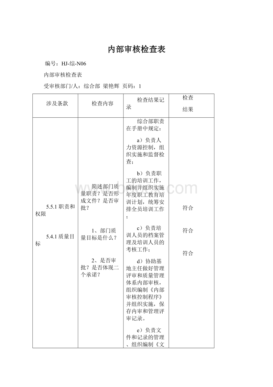 内部审核检查表.docx_第1页