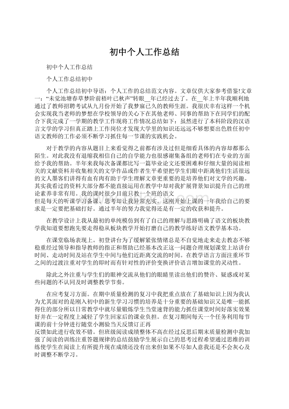 初中个人工作总结.docx_第1页