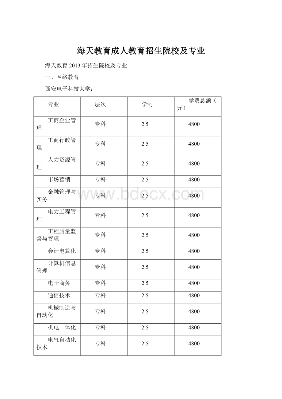 海天教育成人教育招生院校及专业.docx_第1页