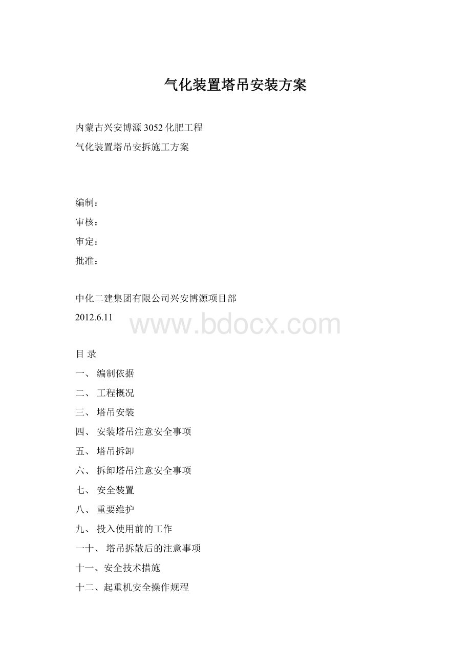 气化装置塔吊安装方案Word格式.docx