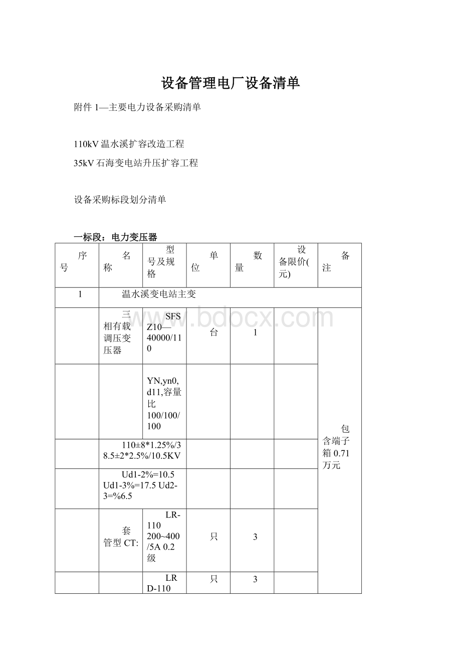 设备管理电厂设备清单.docx_第1页