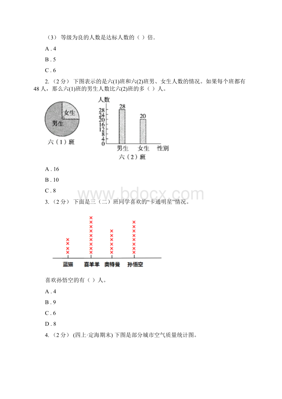 梧州市藤县数学四年级上册第四章统计表与条形统计图一同步练习二.docx_第2页