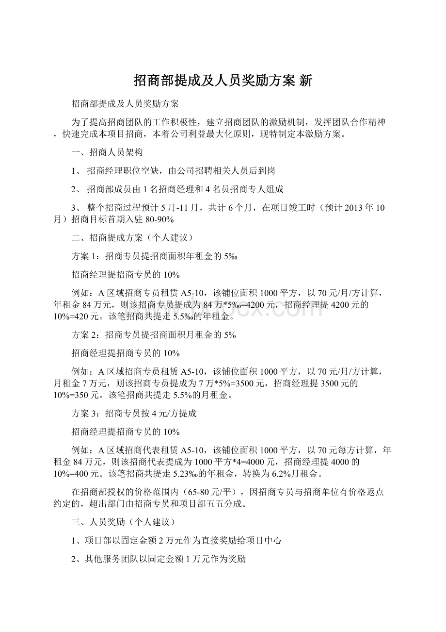 招商部提成及人员奖励方案 新.docx