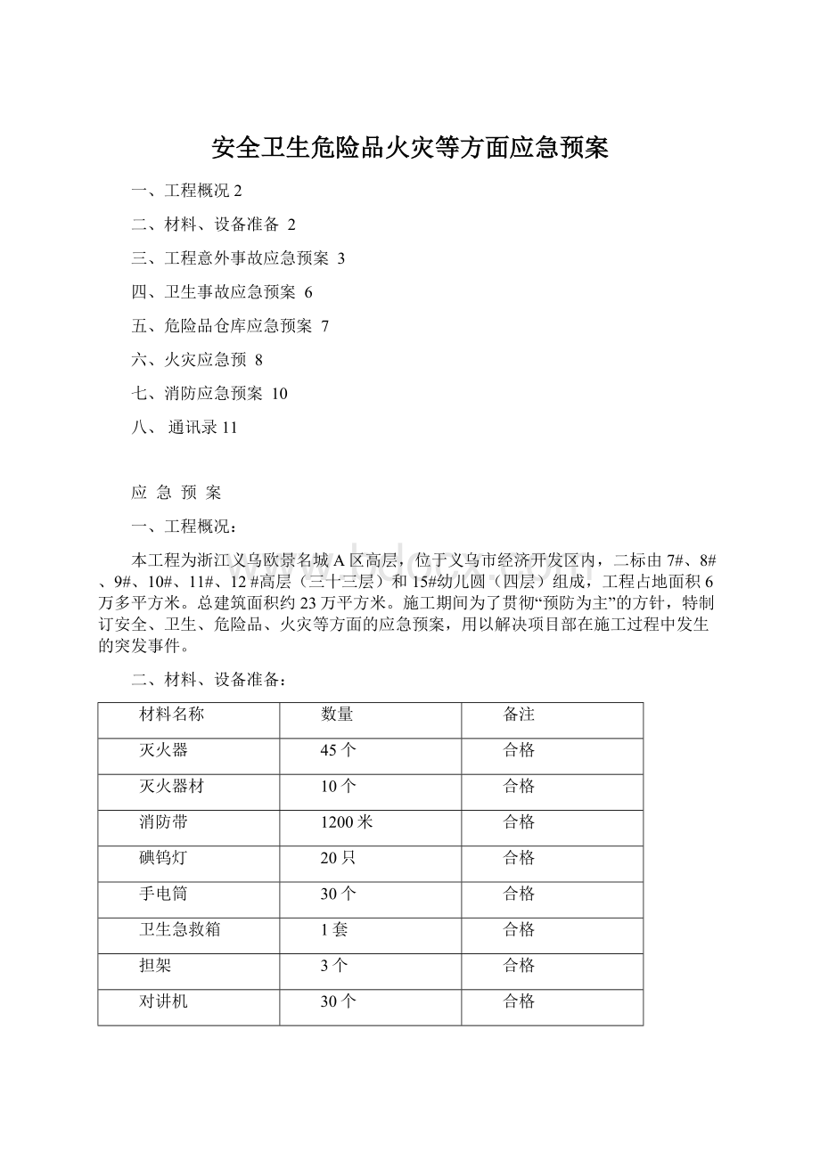 安全卫生危险品火灾等方面应急预案.docx