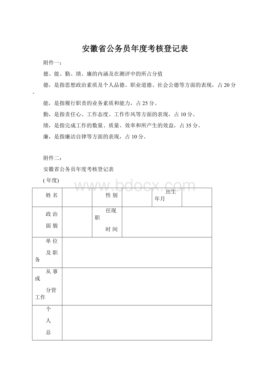 安徽省公务员年度考核登记表.docx