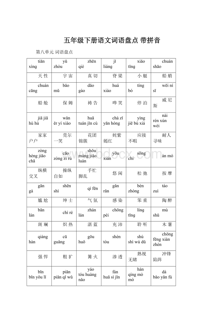 五年级下册语文词语盘点 带拼音Word文件下载.docx