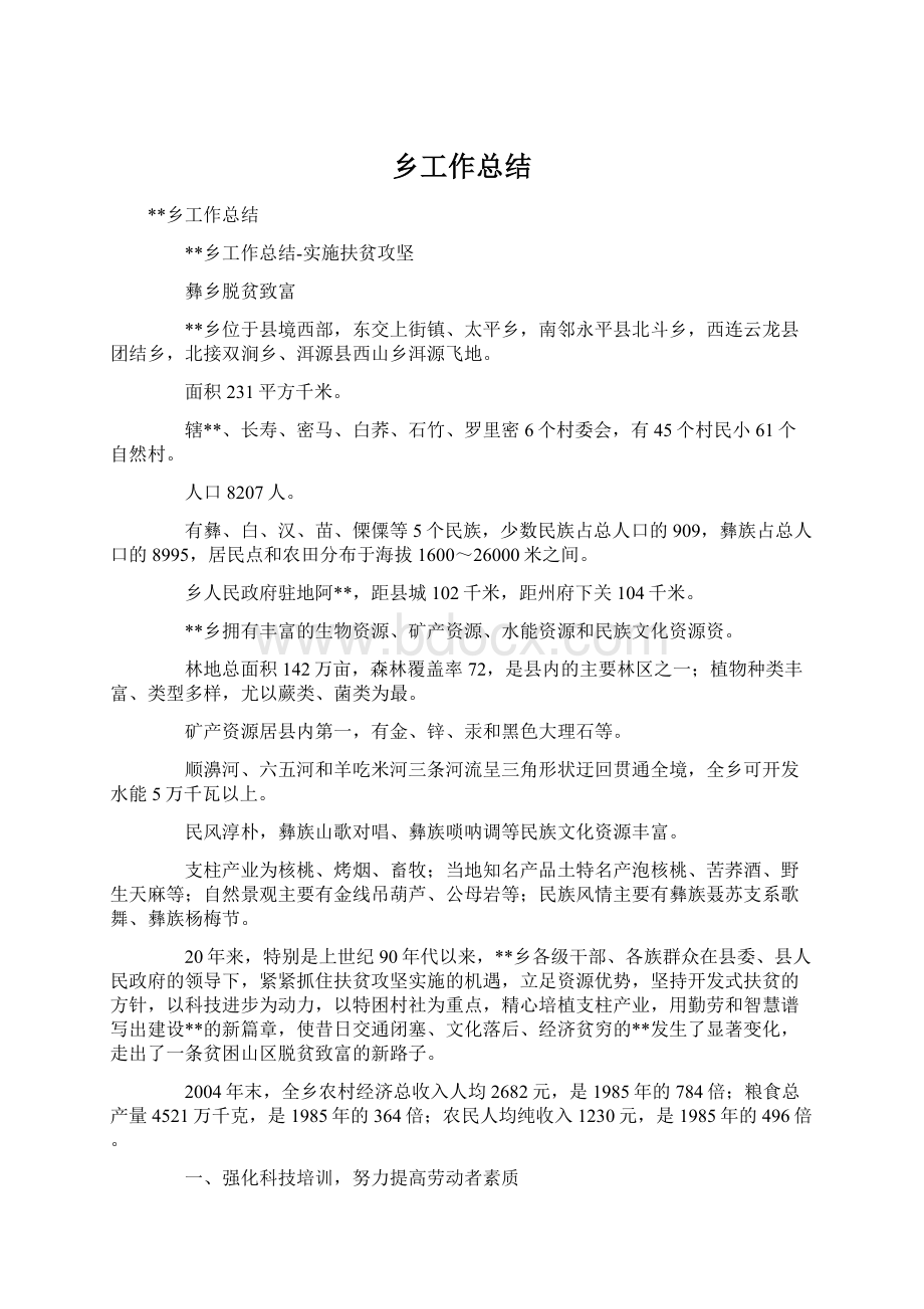 乡工作总结Word格式文档下载.docx