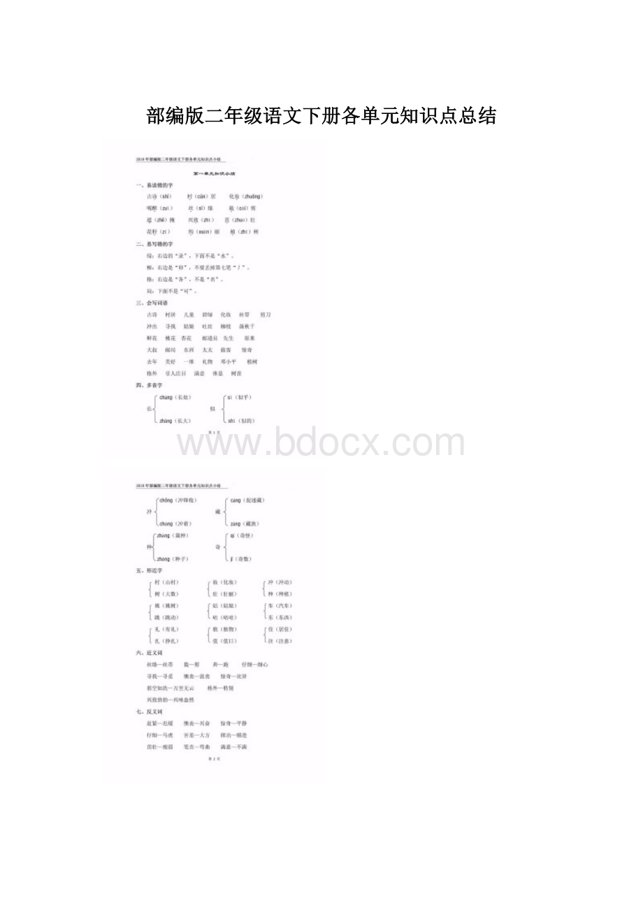 部编版二年级语文下册各单元知识点总结Word文档下载推荐.docx