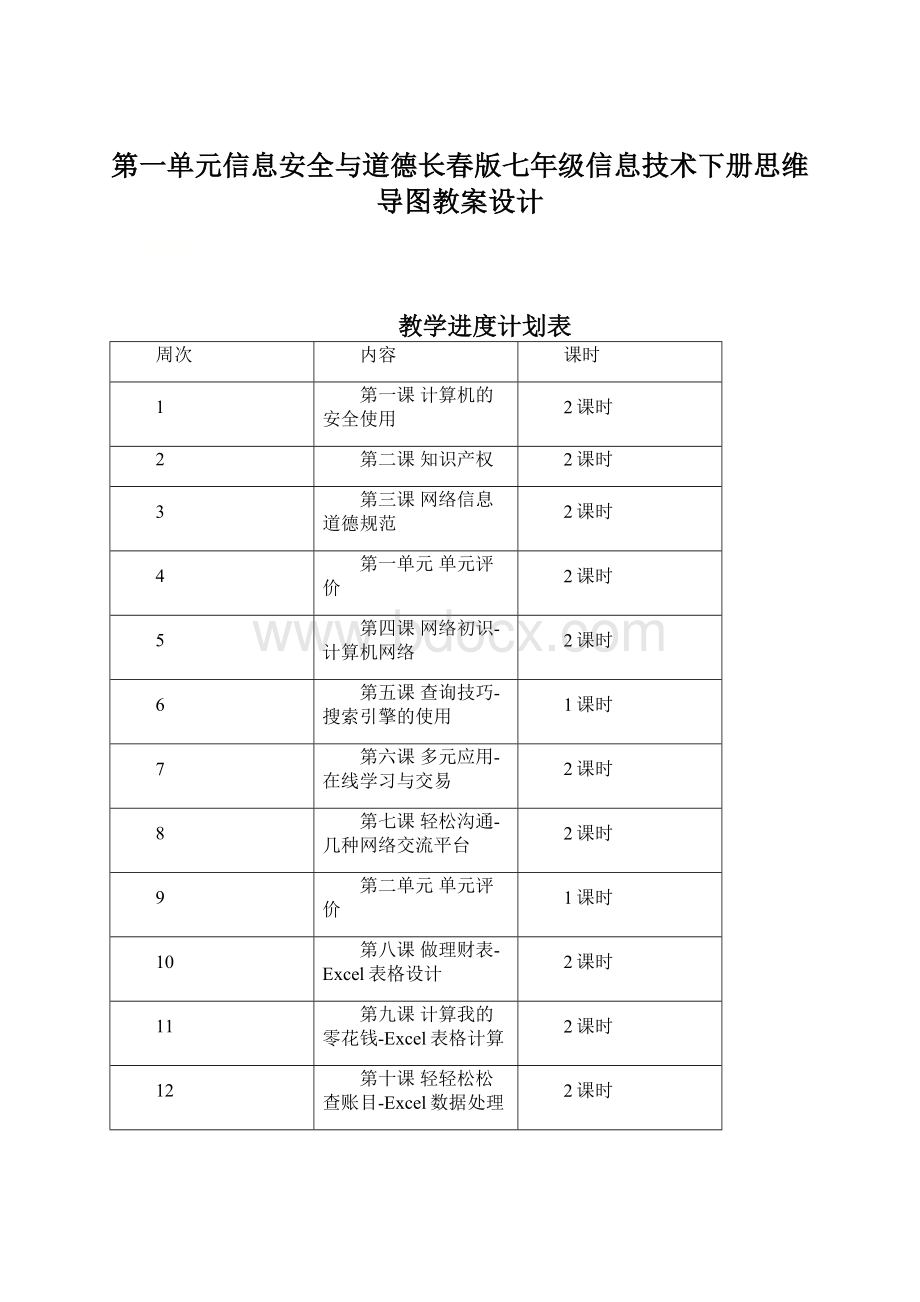 第一单元信息安全与道德长春版七年级信息技术下册思维导图教案设计.docx