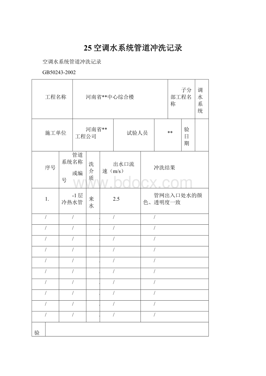 25空调水系统管道冲洗记录.docx_第1页