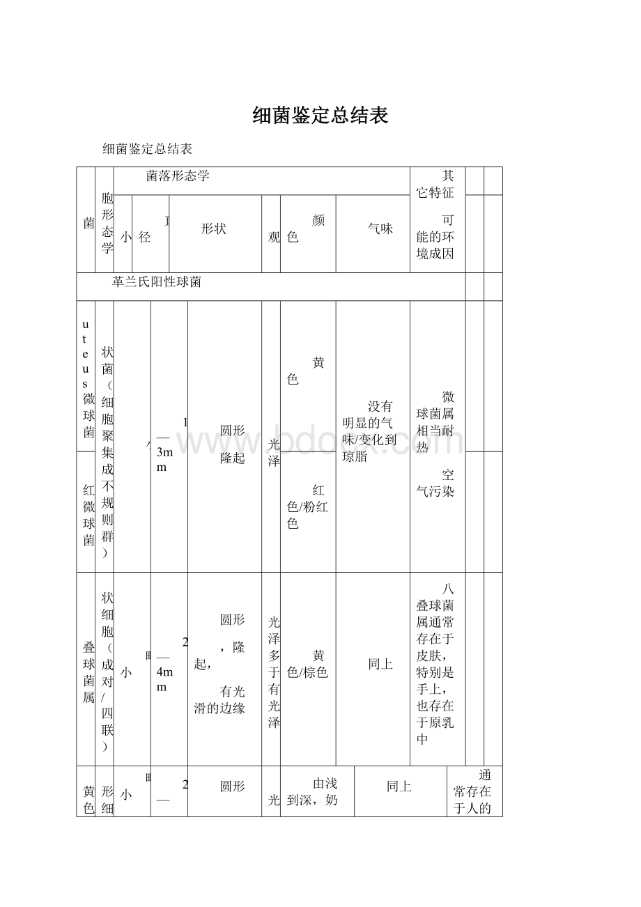 细菌鉴定总结表Word格式.docx