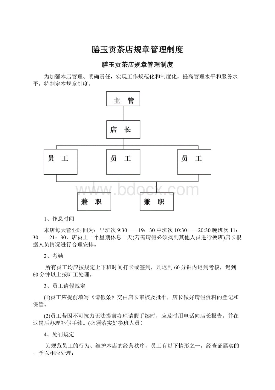 膳玉贡茶店规章管理制度Word文档下载推荐.docx