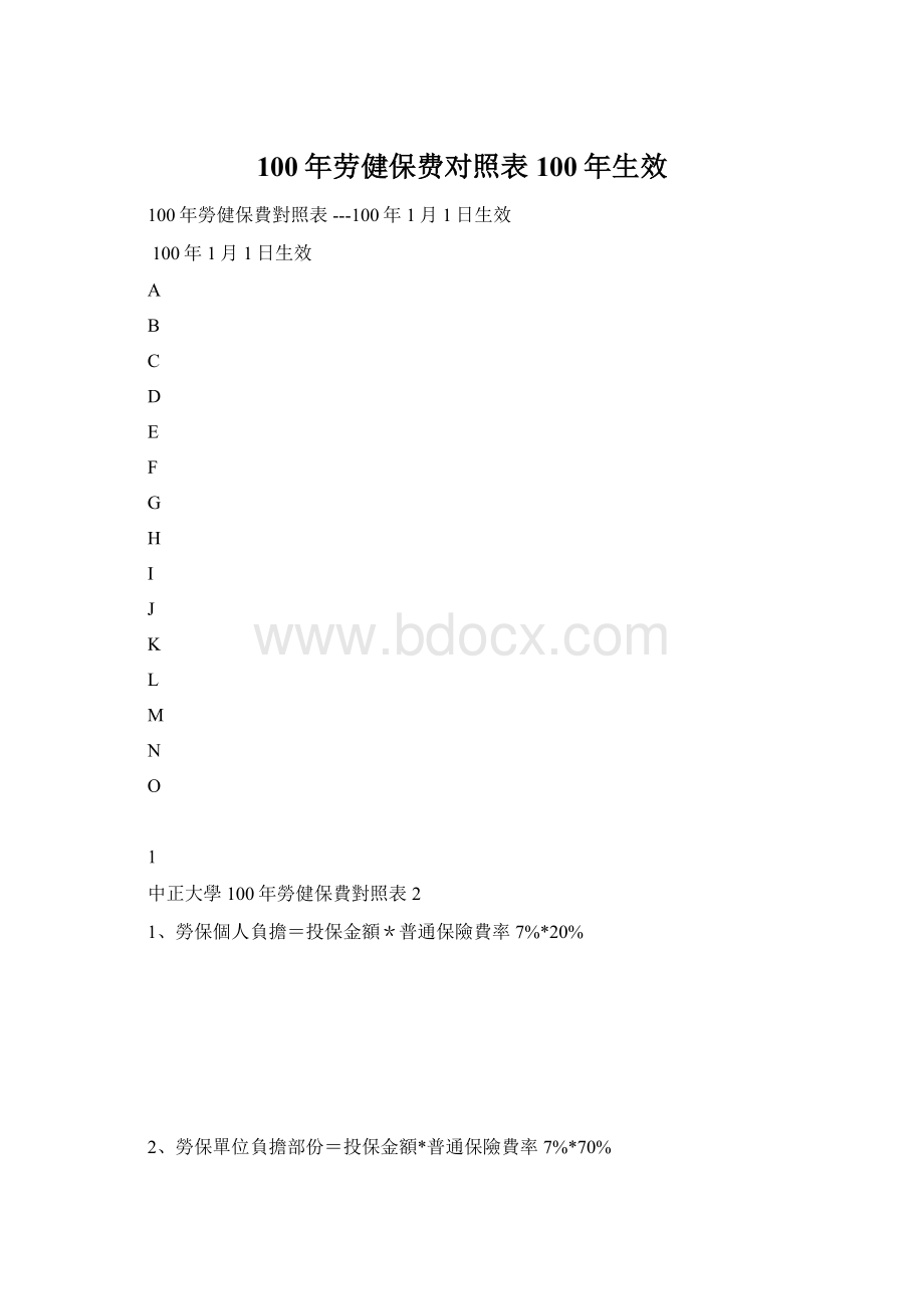 100年劳健保费对照表 100年生效文档格式.docx_第1页