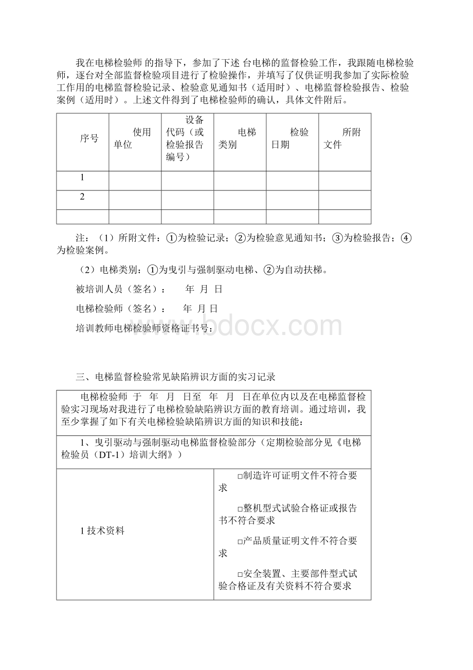 电梯检验师TS实际操作自我培训记录及要求.docx_第3页