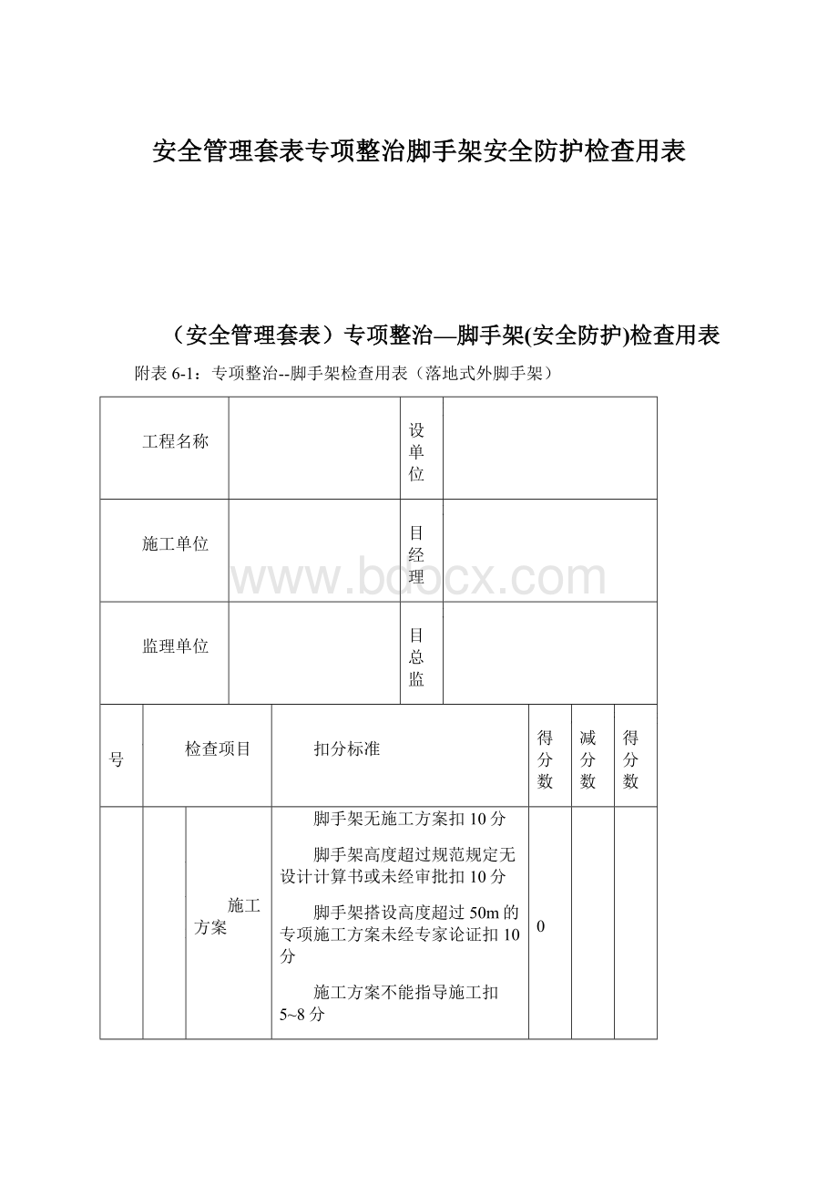 安全管理套表专项整治脚手架安全防护检查用表.docx_第1页