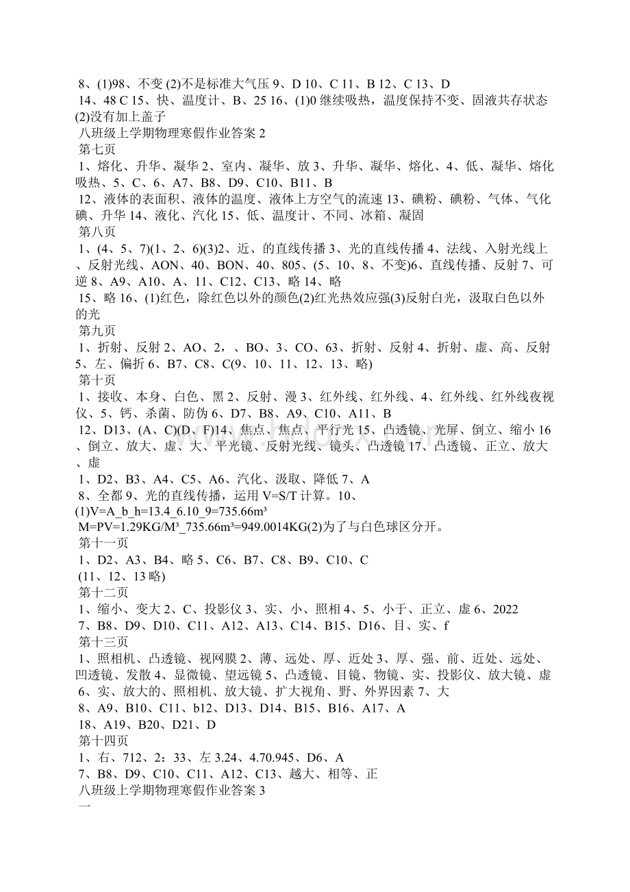 八年级上学期物理寒假作业答案参考文档格式.docx_第2页