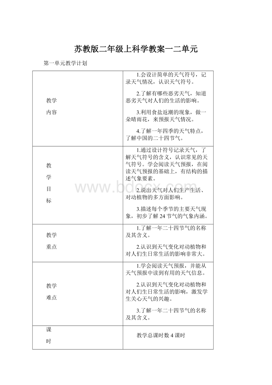 苏教版二年级上科学教案一二单元Word格式文档下载.docx