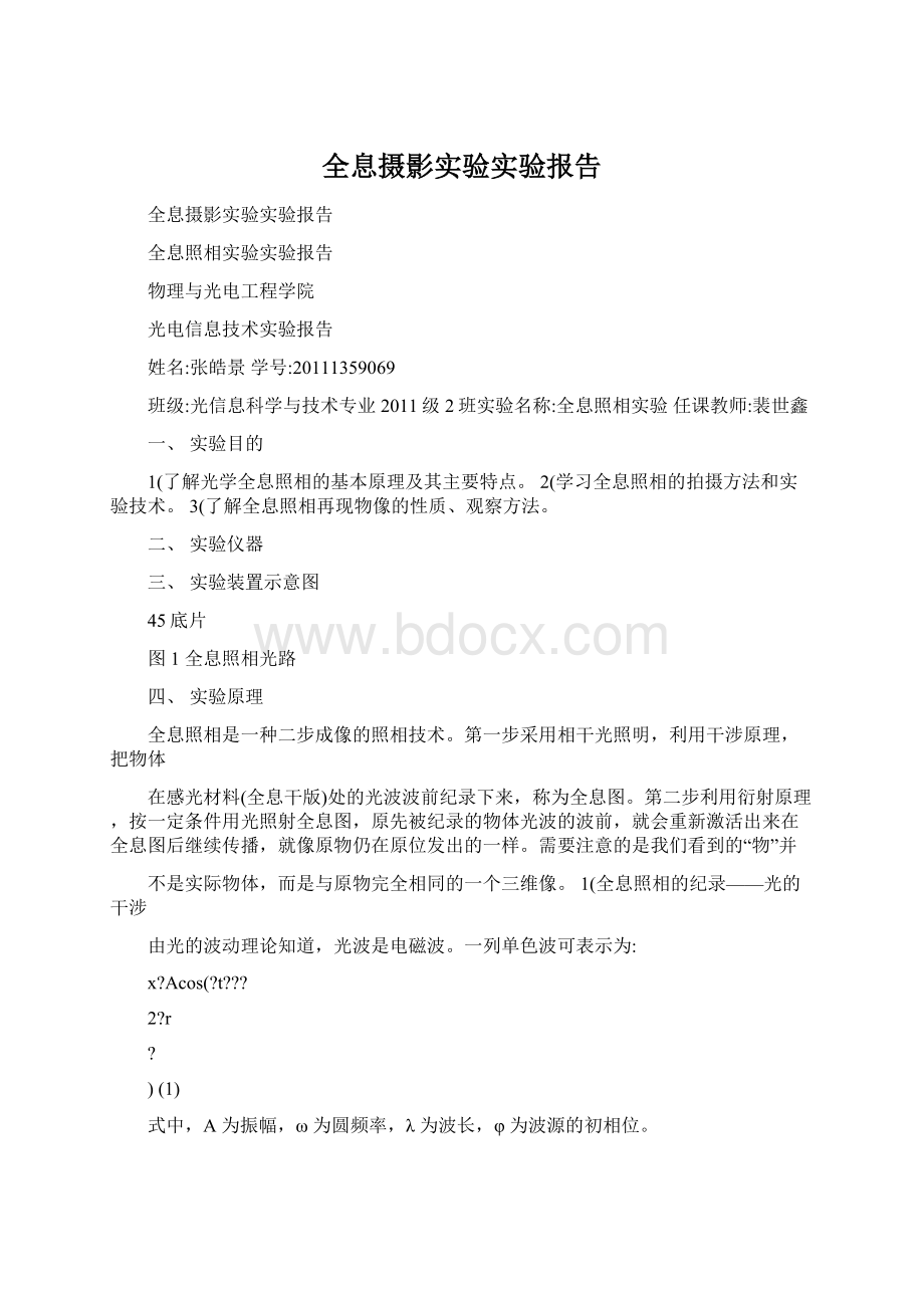 全息摄影实验实验报告文档格式.docx