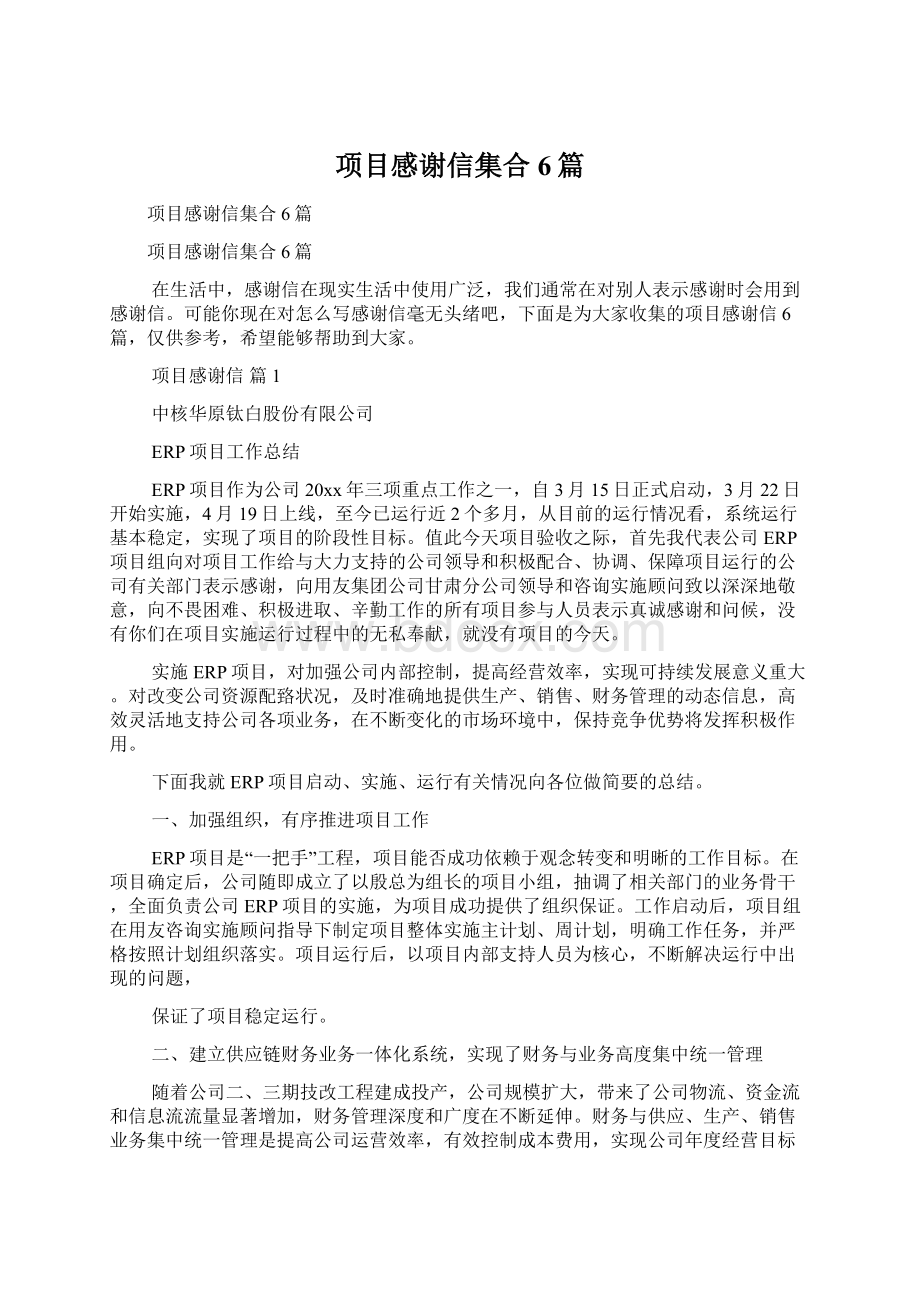 项目感谢信集合6篇.docx