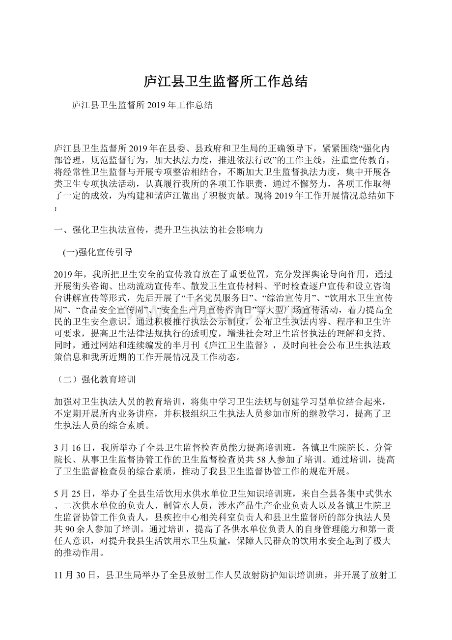 庐江县卫生监督所工作总结文档格式.docx