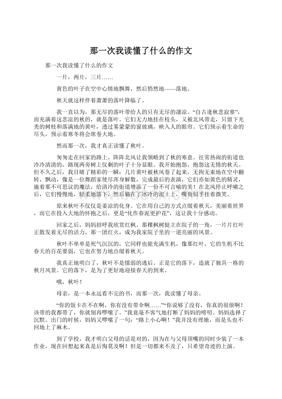 那一次我读懂了什么的作文Word格式文档下载.docx_第1页