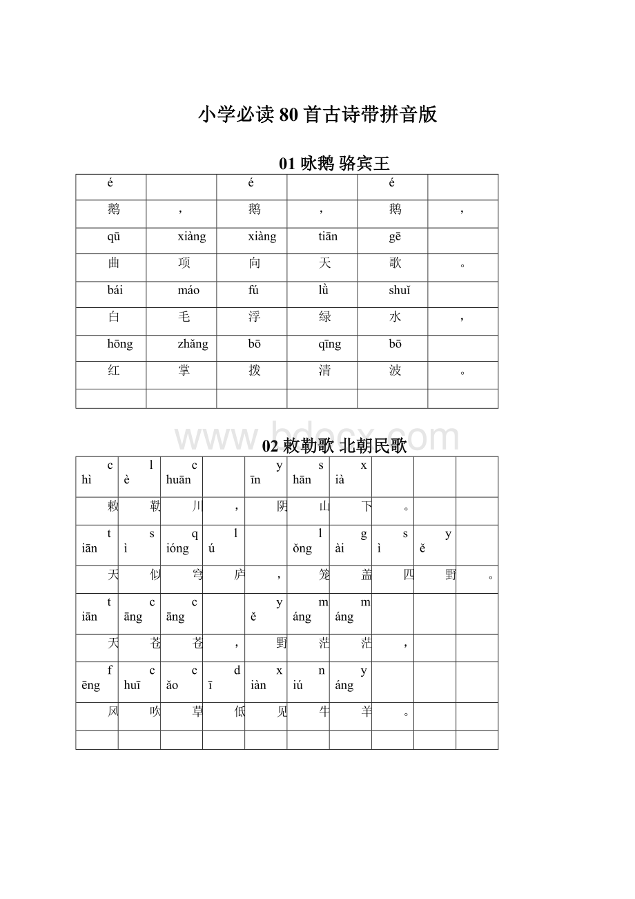 小学必读80首古诗带拼音版Word文档下载推荐.docx