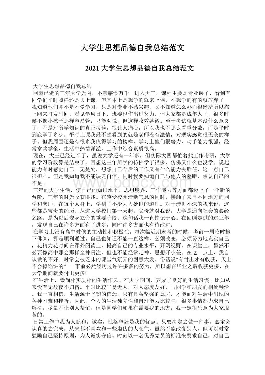 大学生思想品德自我总结范文Word格式文档下载.docx