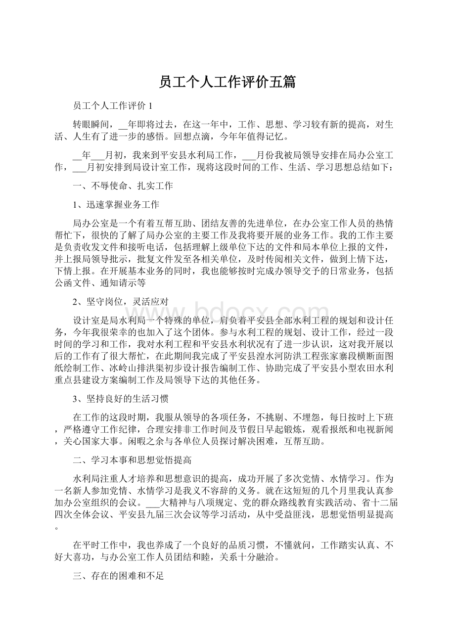 员工个人工作评价五篇.docx_第1页